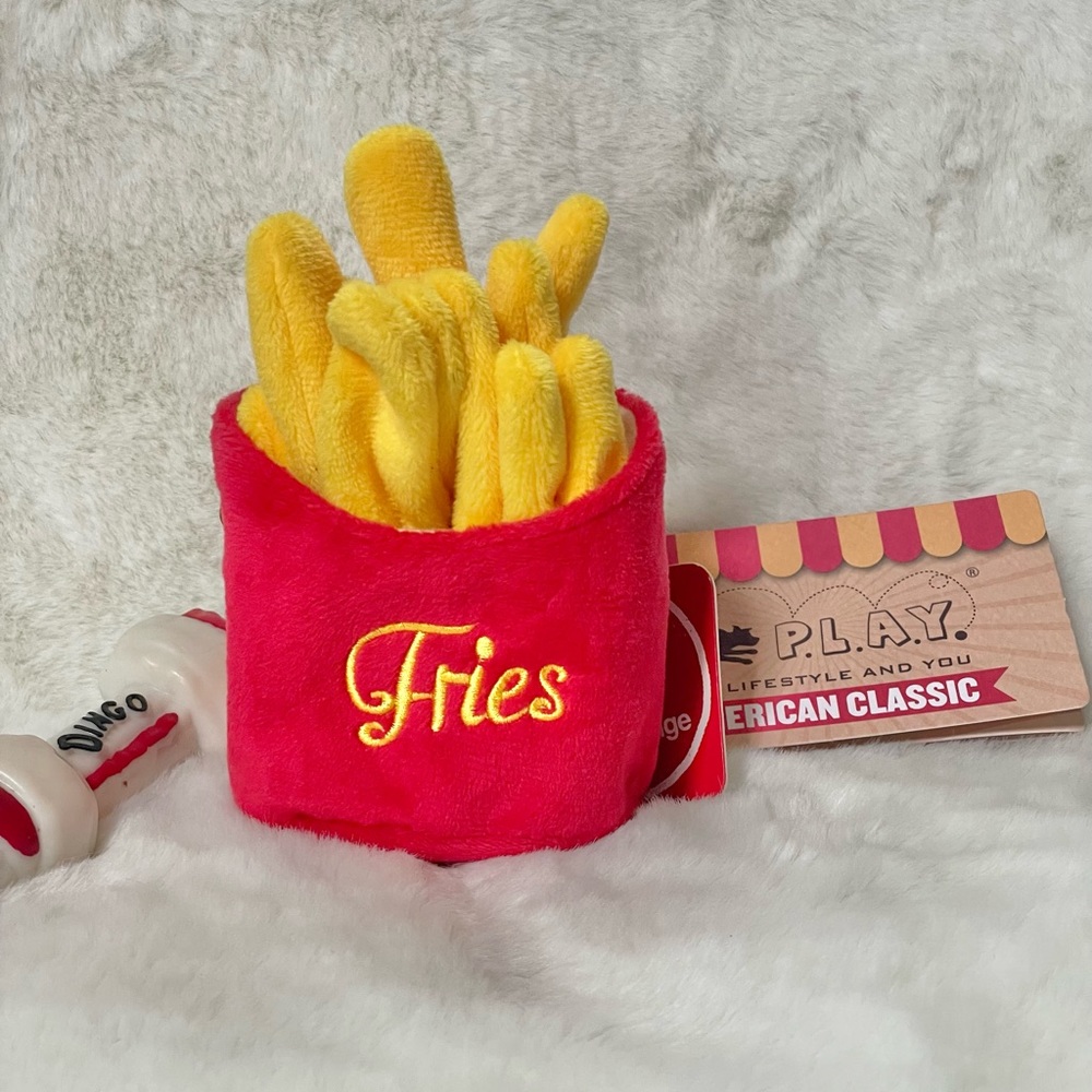 🐶New with tag FRIES SQEAKY DOG TOY with Crinkly bag sound by P..L.A.Y.